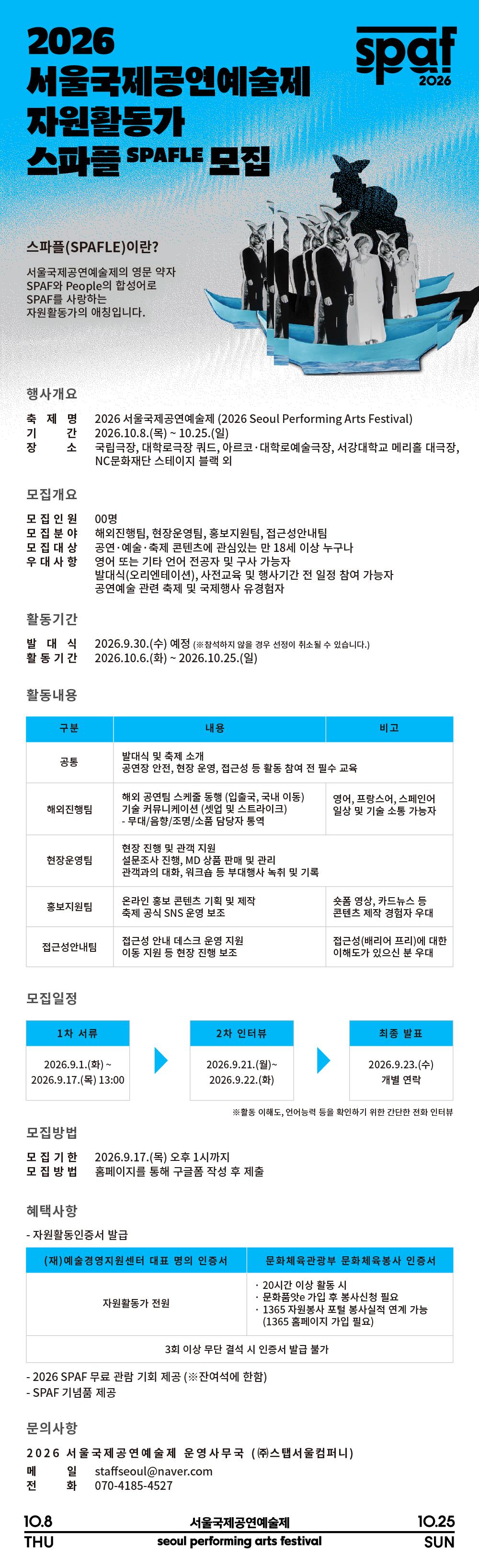 2026 서울국제공연예술제 자원활동가 스파플(SPAFLE) 모집 웹전단